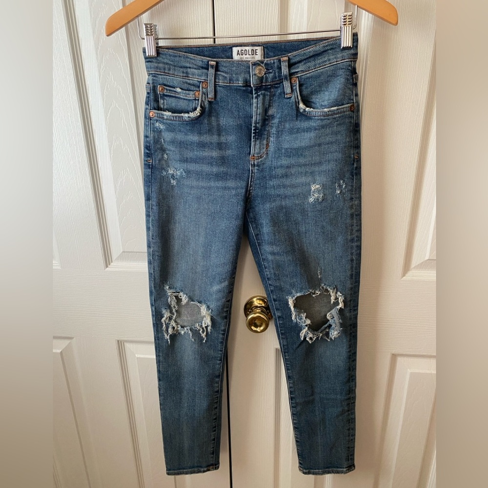 AGOLDE Sophie Crop in Spell Distressed High Rise Skinny Jeans SZ 26